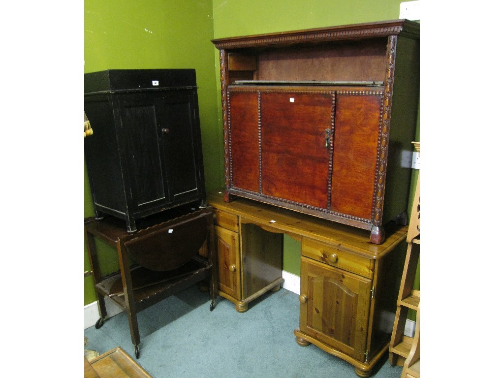 Appraisal: Lot comprising two cabinets a trolley and a pine desk