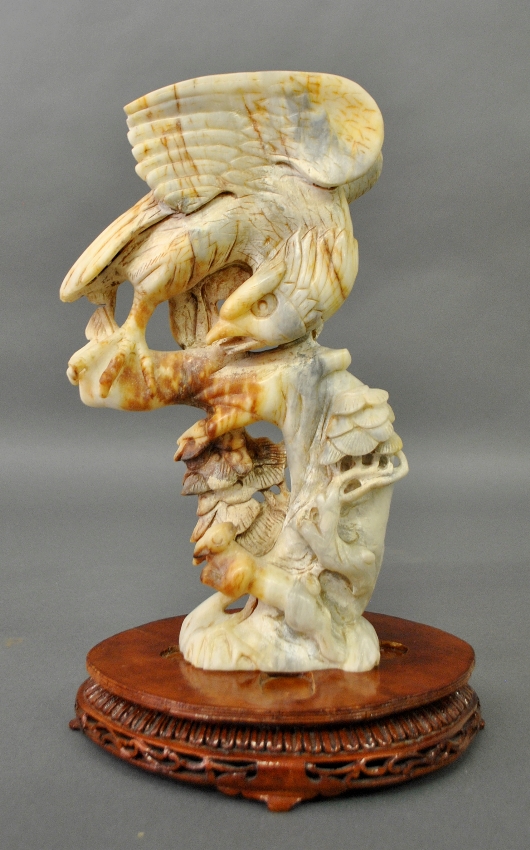 Appraisal: - Carved jade eagle perched on a tree th c