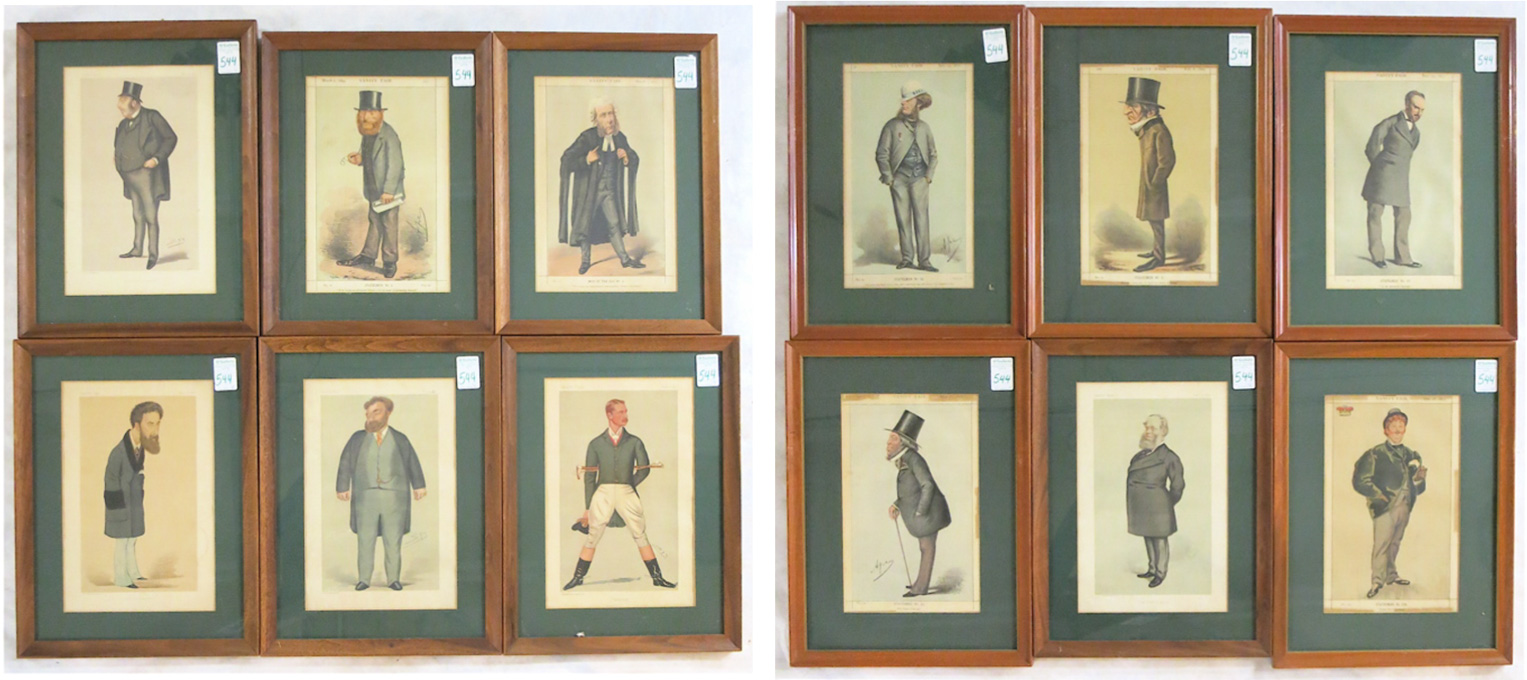 Appraisal: TWELVE FRAMED VANITY FAIR PRINTS featuring various gentlemen of the