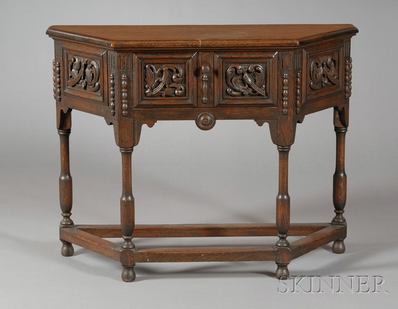 Appraisal: Jacobean Style Carved Oak Side Table th century with trapezoidal