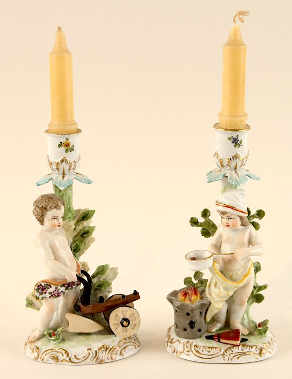 Appraisal: PAIR HAND PAINTED PORCELAIN CANDLESTICKS A pair of hand painted