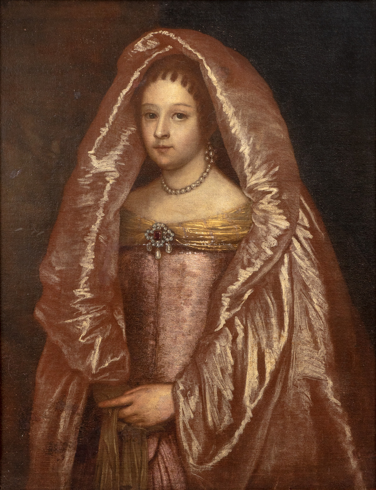 Appraisal: LARGE EARLY PORTRAIT PAINTING OF A YOUNG FEMALE SPANISH NOBLE