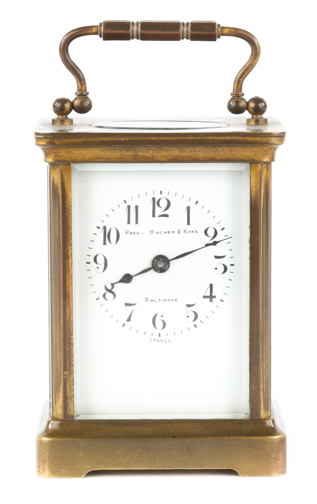 Appraisal: French brass and glass carriage clock late th century retailed