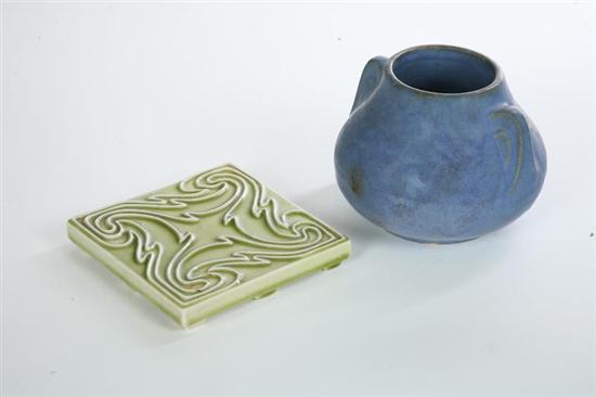 Appraisal: TWO PIECES OF ART POTTERY A Rookwood tile in green