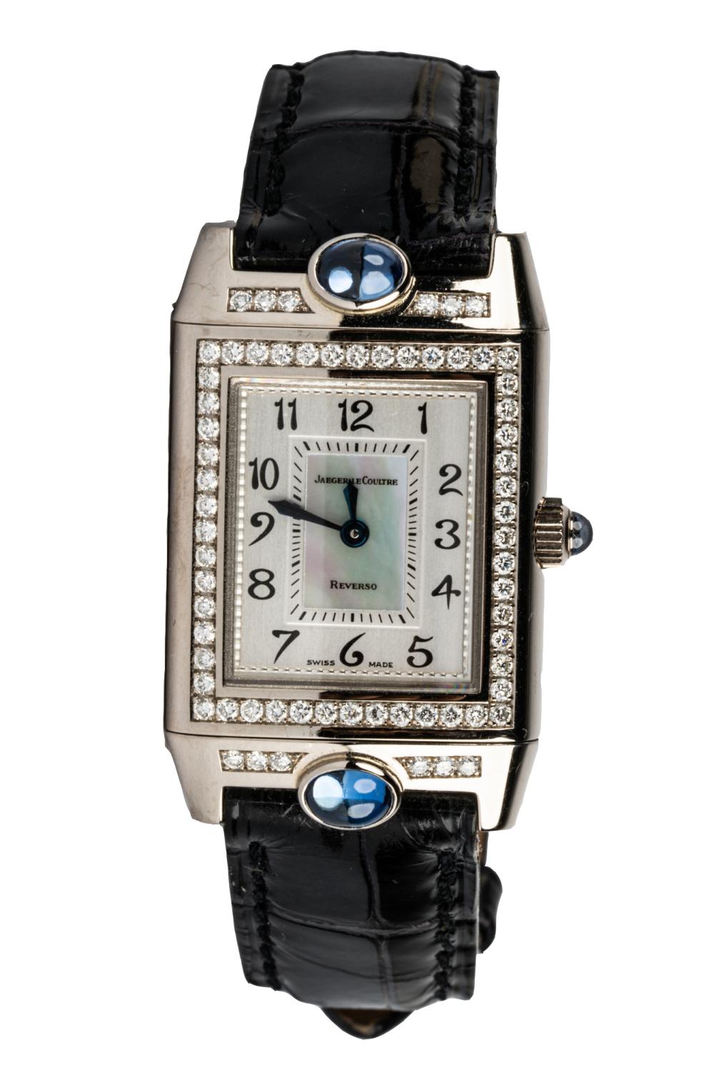 Appraisal: JAEGER-LECOULTRE KARAT WHITE GOLD DIAMOND SAPPHRIE WATCHcirca s 'Jaeger-LeCoultre Reverso