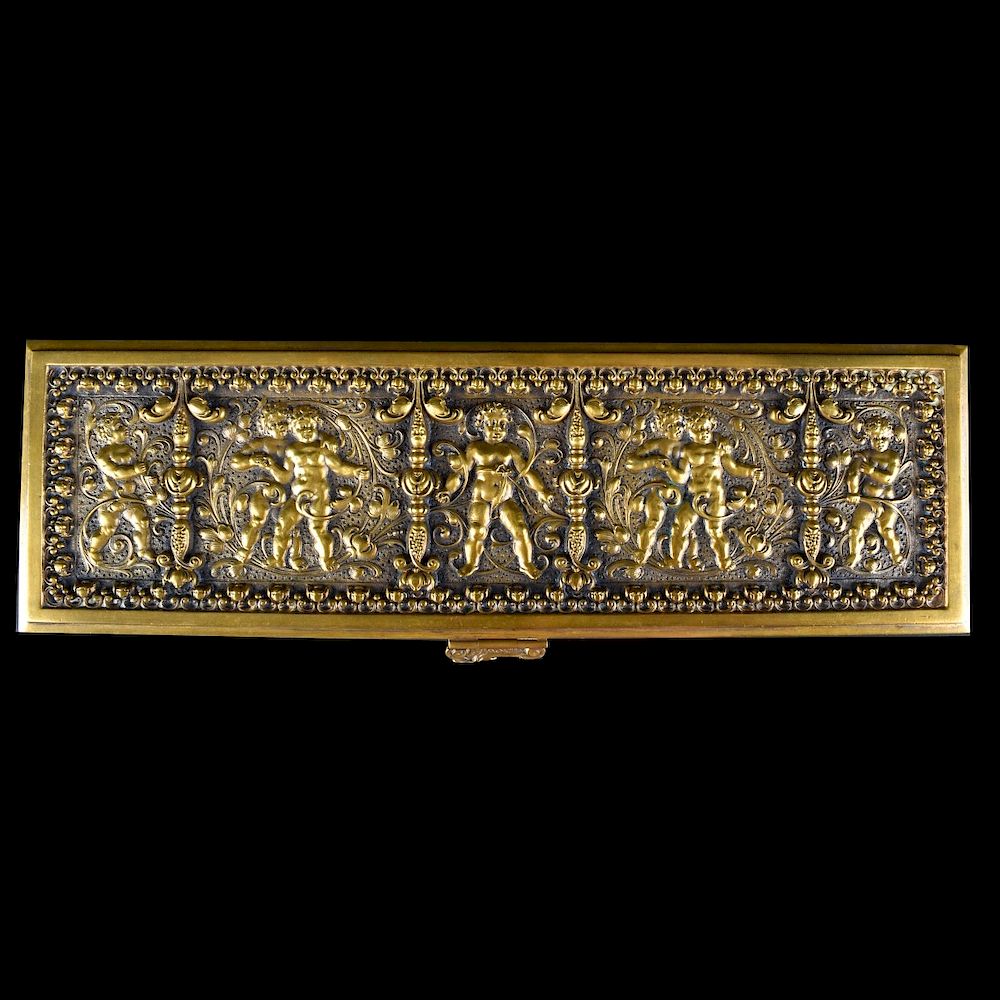 Appraisal: Antique Brass Box Antique Brass Rectangular Box Cherub motif Marked