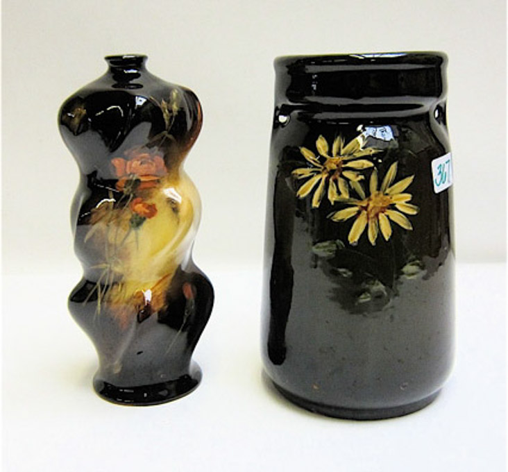 Appraisal: TWO WELLER ART POTTERY VASES standard glazed one Weller Aurelain