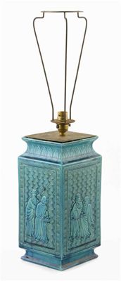 Appraisal: A Chinese porcelain turquoise glazed table lamp of lozenge shaped