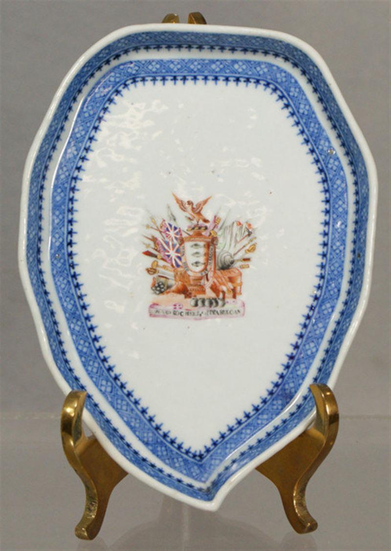 Appraisal: th c Chinese export porcelain Armorial leaf dish measures l