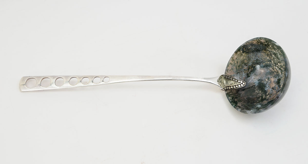 Appraisal: JOHN HARDY STERLING MOSS AGATE SOUP LADLE From the John