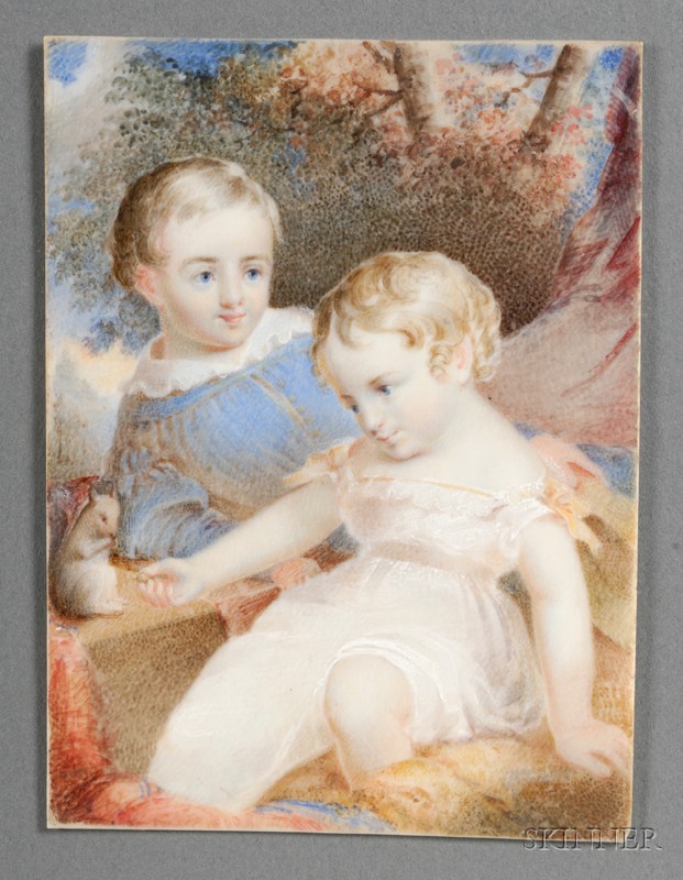 Appraisal: Miniature Painting on Ivory of Two Children Playing with a