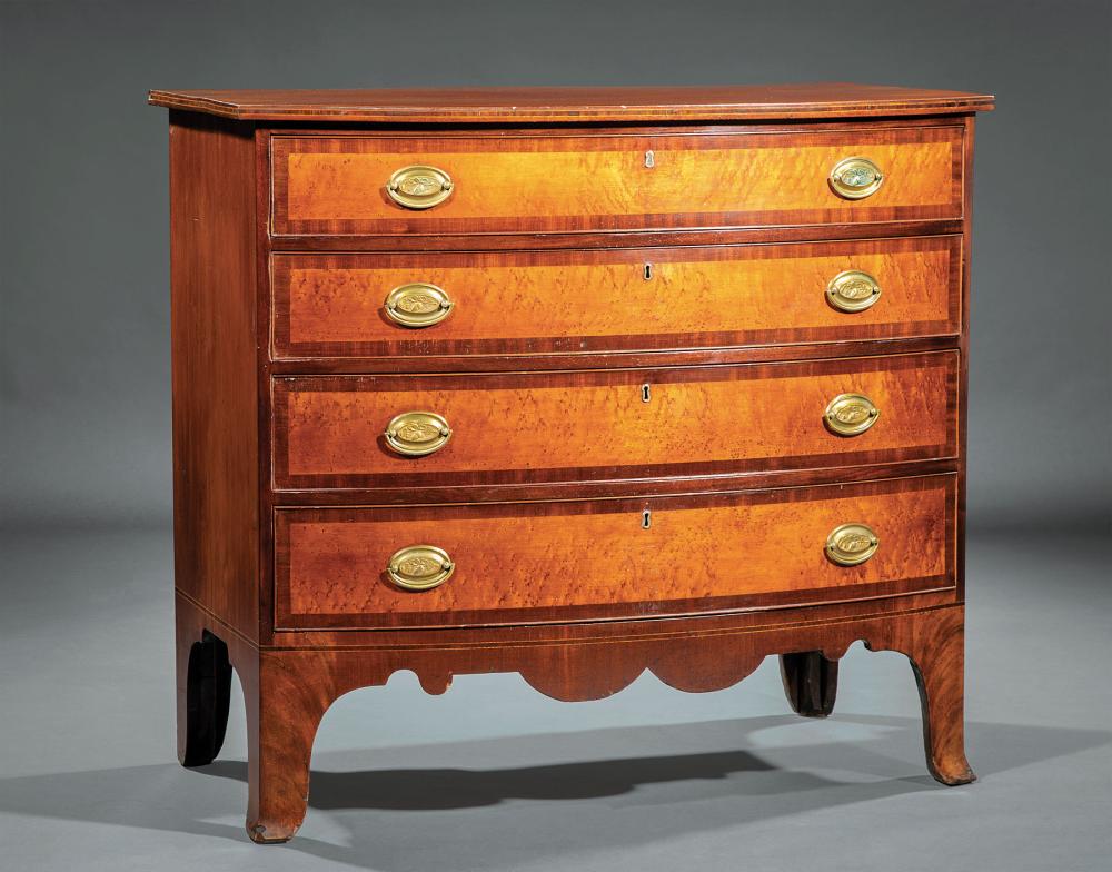 Appraisal: Fine American Federal Mahogany and Birdseye Maple Bowfront Chest of