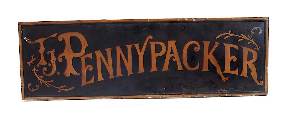 Appraisal: Early Painted PennyPacker Tin Sign Early Painted PennyPacker Tin Sign