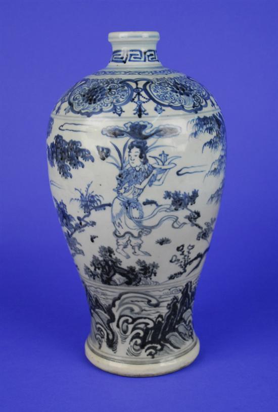 Appraisal: CHINESE BLUE AND WHITE MEIPING VASE early Ming Dynasty th