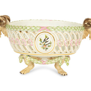 Appraisal: A Meissen Porcelain Footed Center Basket th Century with ram's