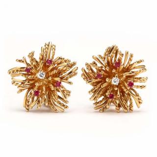 Appraisal: KT Gold Ruby and Diamond Earrings McTeigue for Tiffany Co