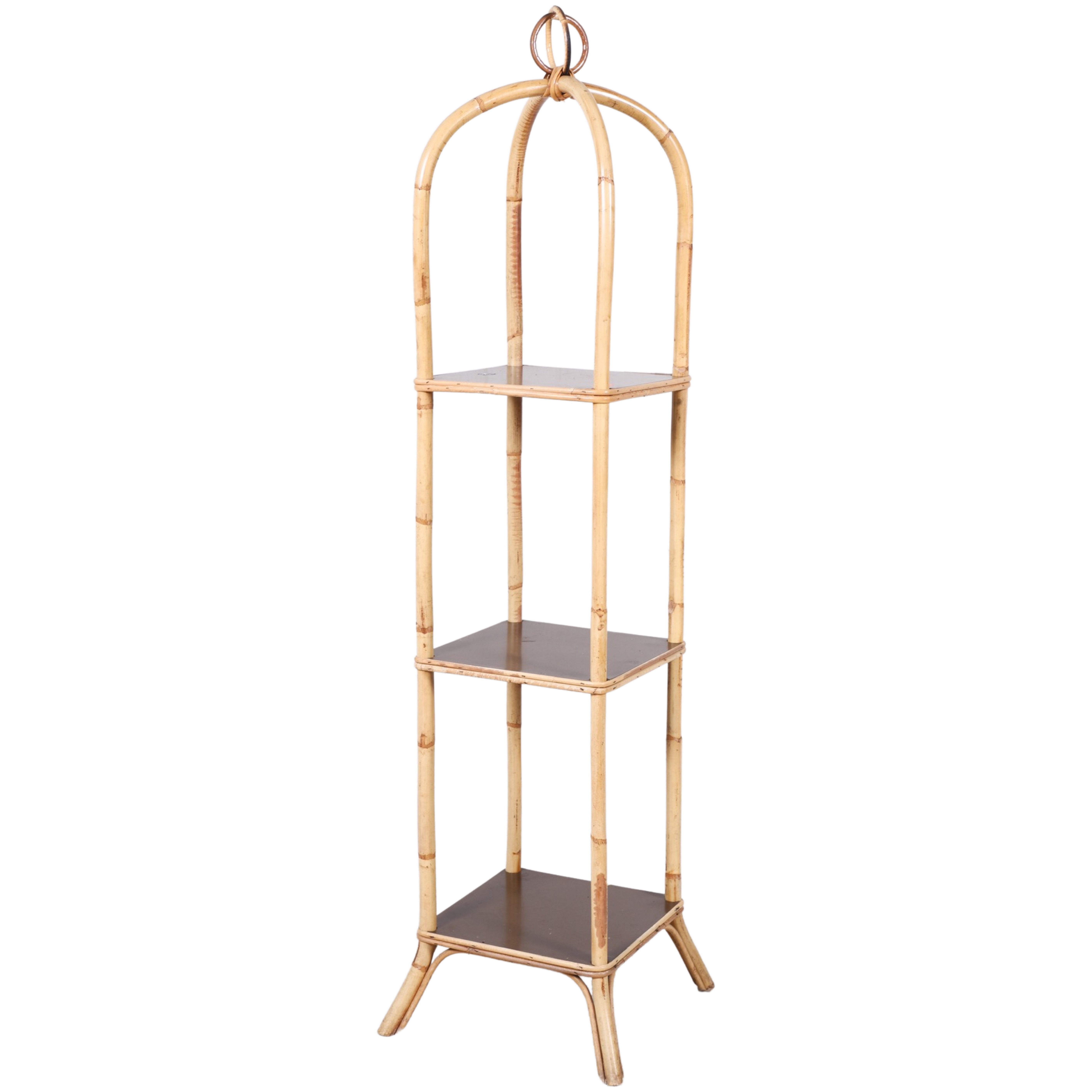 Appraisal: Bamboo and laminate tier etagere brown laminate shelves h x