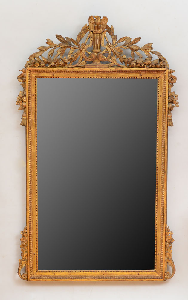 Appraisal: LOUIS XVI GILTWOOD MIRROR The rectangular mirror plate within a