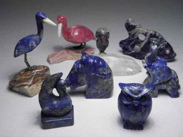 Appraisal: Lot of eight carved colored stone animal figurines Includes a