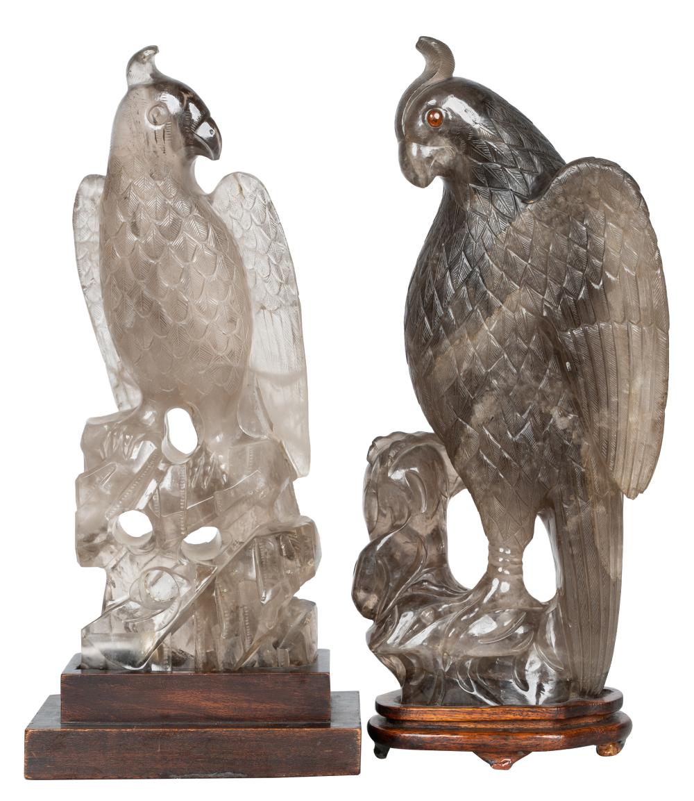 Appraisal: TWO CHINESE CARVED QUARTZ FALCONSProvenance John Nelson Antiques Los Angeles