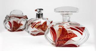 Appraisal: An Art Deco ruby clear glass vanity set Circa comprising