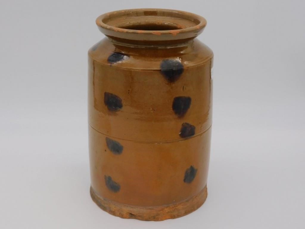 Appraisal: A REDWARE STORAGE JAR WITH DARK SPOTTED DESIGN th c