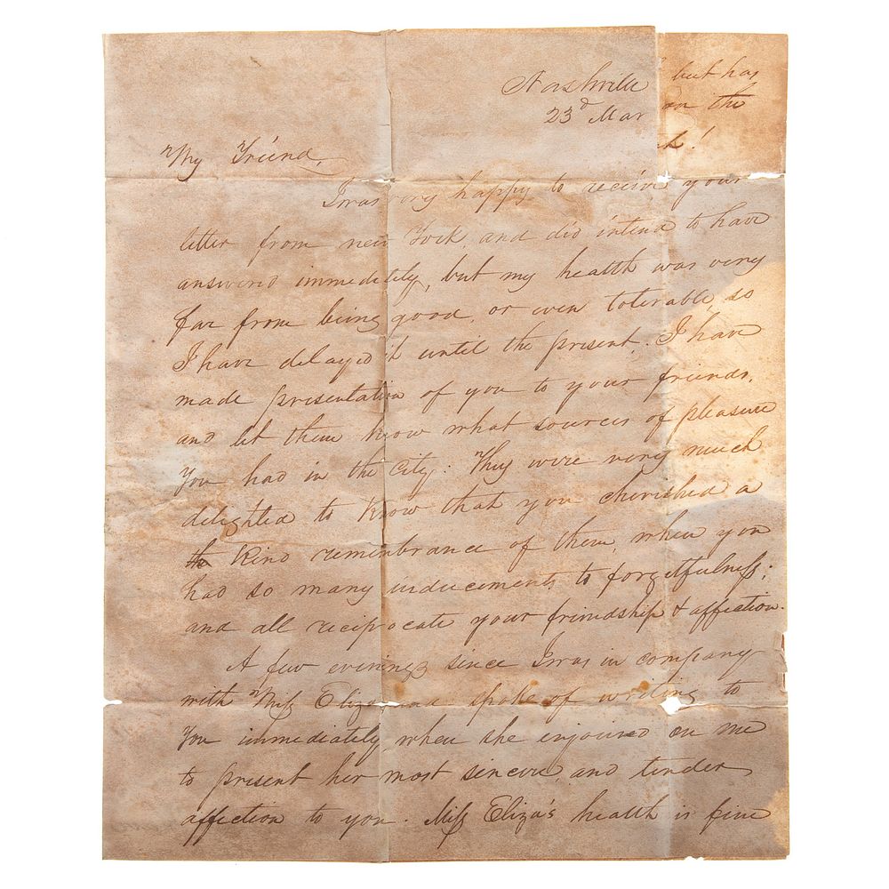 Appraisal: Autograph Letter of Sam Houston Original Autograph Letter Signed Sam