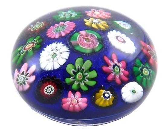 Appraisal: PAPERWEIGHT Antique French Clichy glass paperweight blue ground with scattered