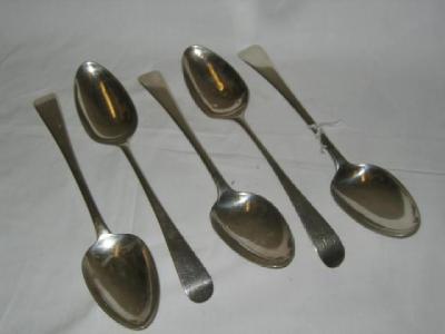 Appraisal: FIVE VARIOUS GEORGE III TABLE SPOONS in Old English pattern