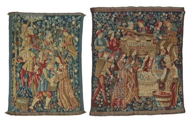 Appraisal: lot of Medieval style machine-woven tapestries th c depicting scenes