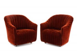 Appraisal: Pair Ward Bennett Channel Back Mohair Club Chairs Ward Bennett