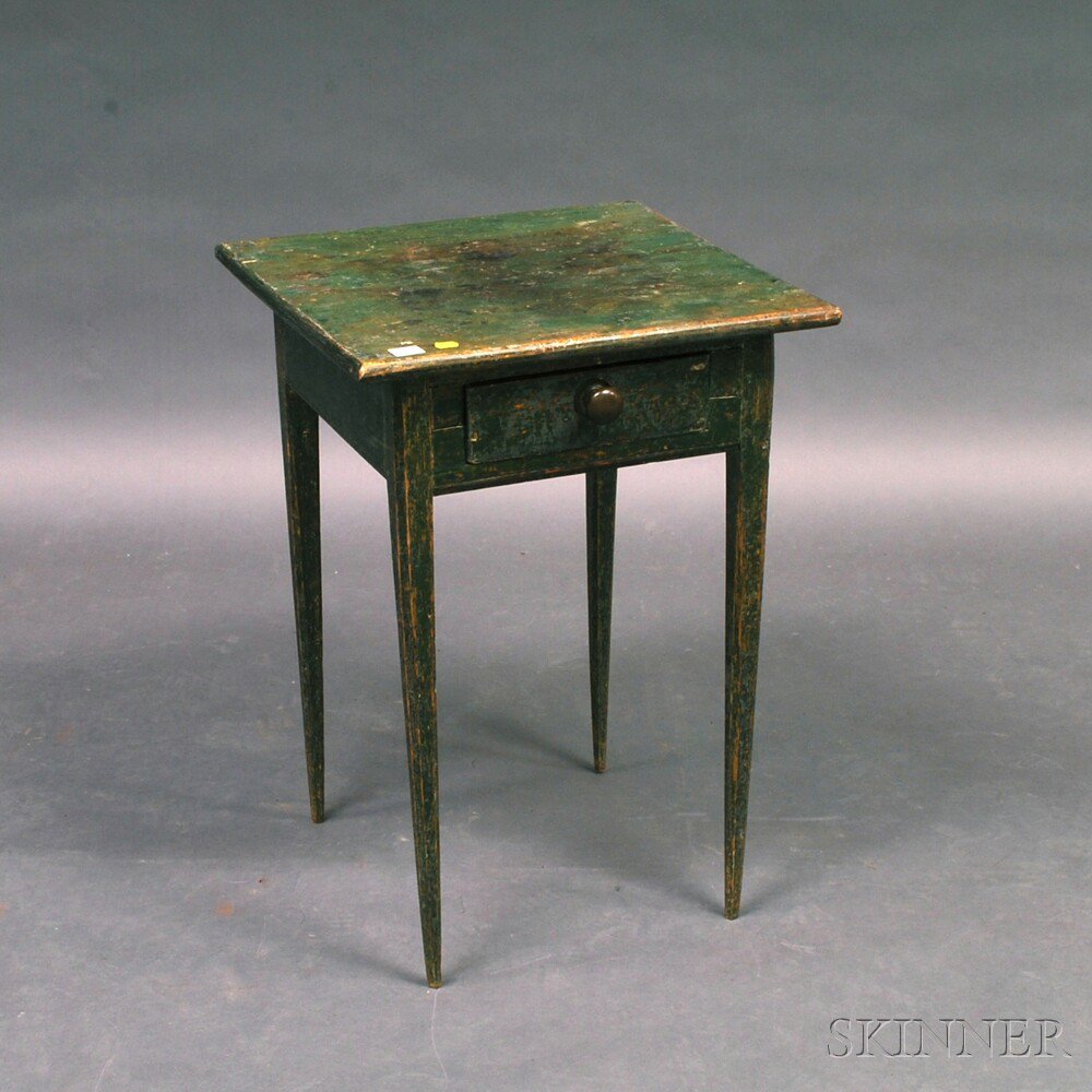 Appraisal: Green-painted Country One-drawer Stand th century green over earlier blue