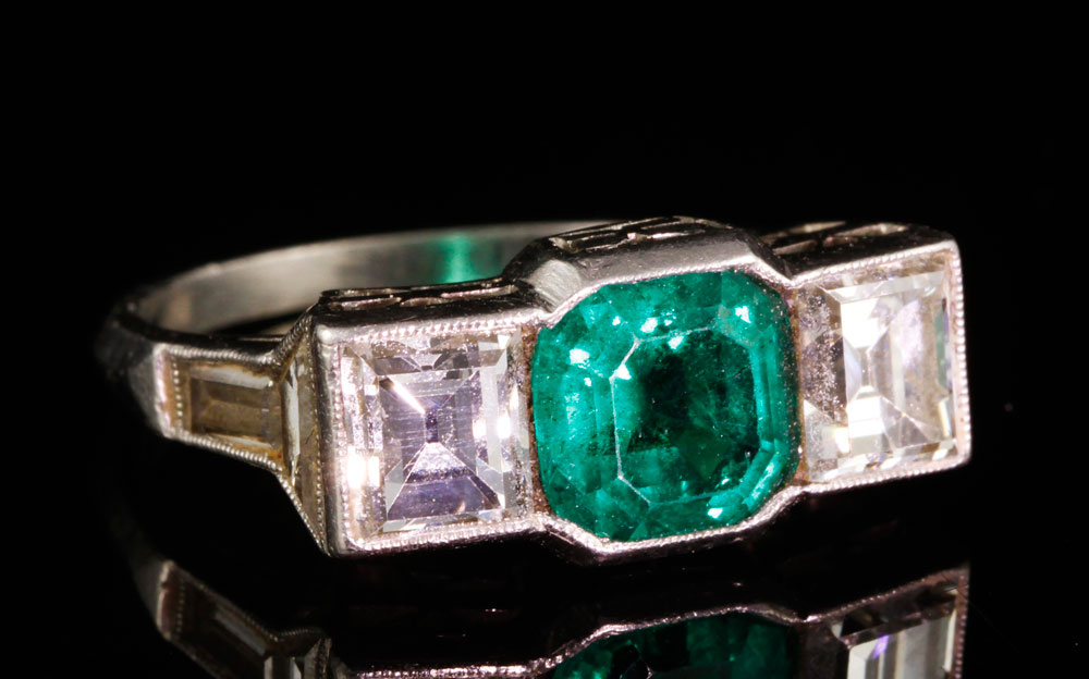 Appraisal: - Platinum Diamond and Emerald Ring Platinum diamond and emerald