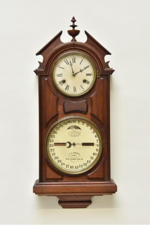 Appraisal: Ithaca double dial calendar walnut wall clock h x w