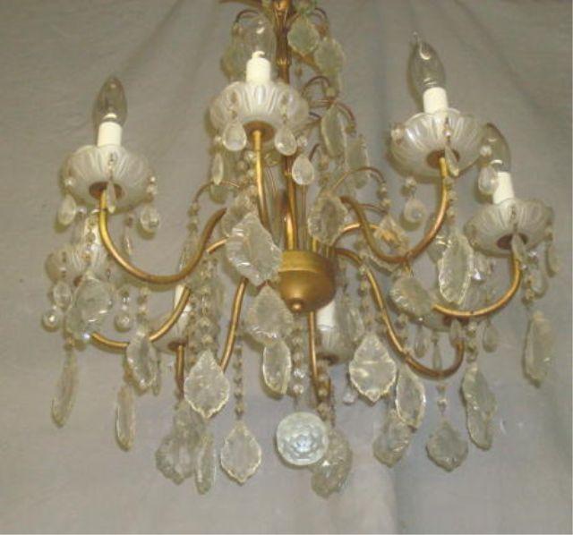 Appraisal: Gilt Metal and Crystal Arm Chandelier