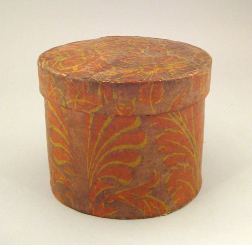 Appraisal: Painted wallpaper lidded box mid th c with orange and