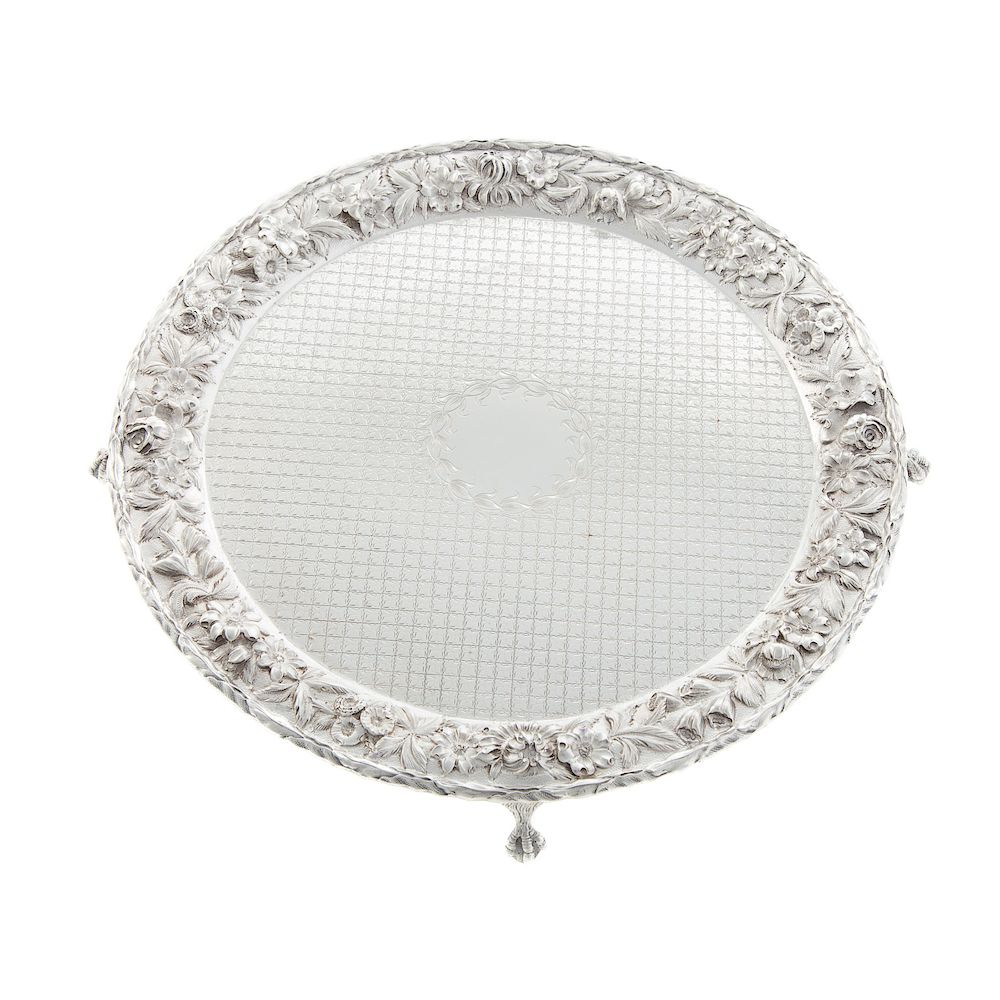 Appraisal: Kirk Repousse Sterling Round Waiter Tray C - model diapered