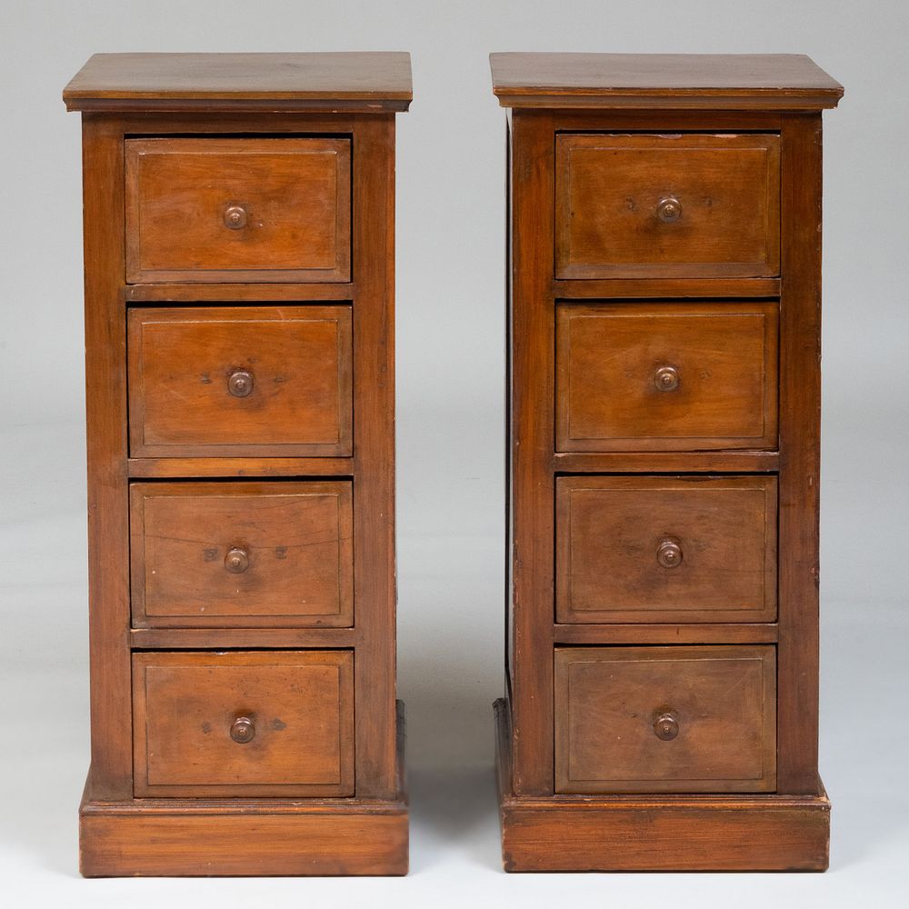 Appraisal: Pair of Tall English Stained Oak Bedside Tables Each fitted