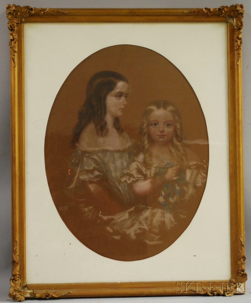 Appraisal: American School th Century Portrait of Two Sisters Unsigned Pastel