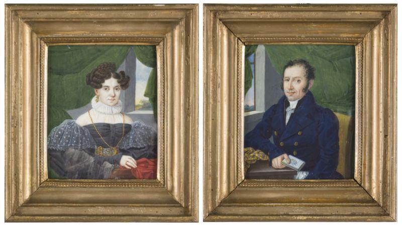 Appraisal: Pair of Portrait Miniatures English early th century watercolor on