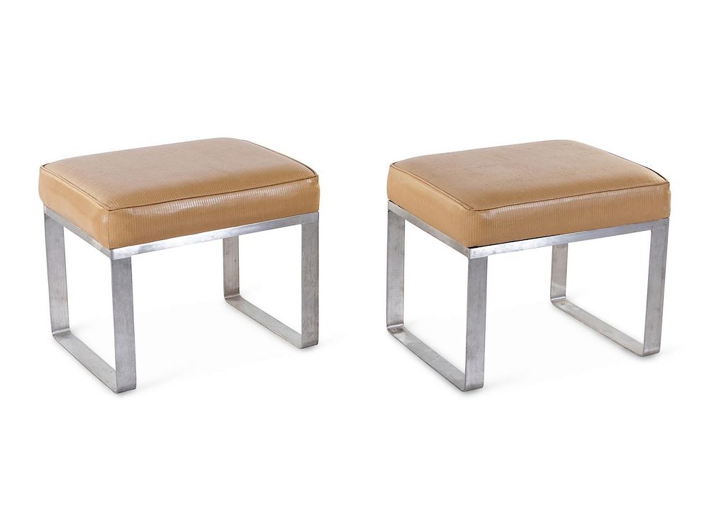 Appraisal: Milo Baughman Attribution American - Pair of Stools Milo Baughman