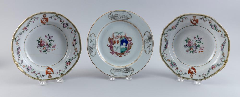 Appraisal: THREE PIECES OF CHINESE EXPORT FAMILLE ROSE ARMORIAL PORCELAIN TH