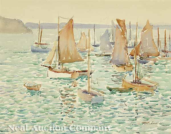 Appraisal: Louis Wolchonok American - Fishing Boats Bay of Naples watercolor