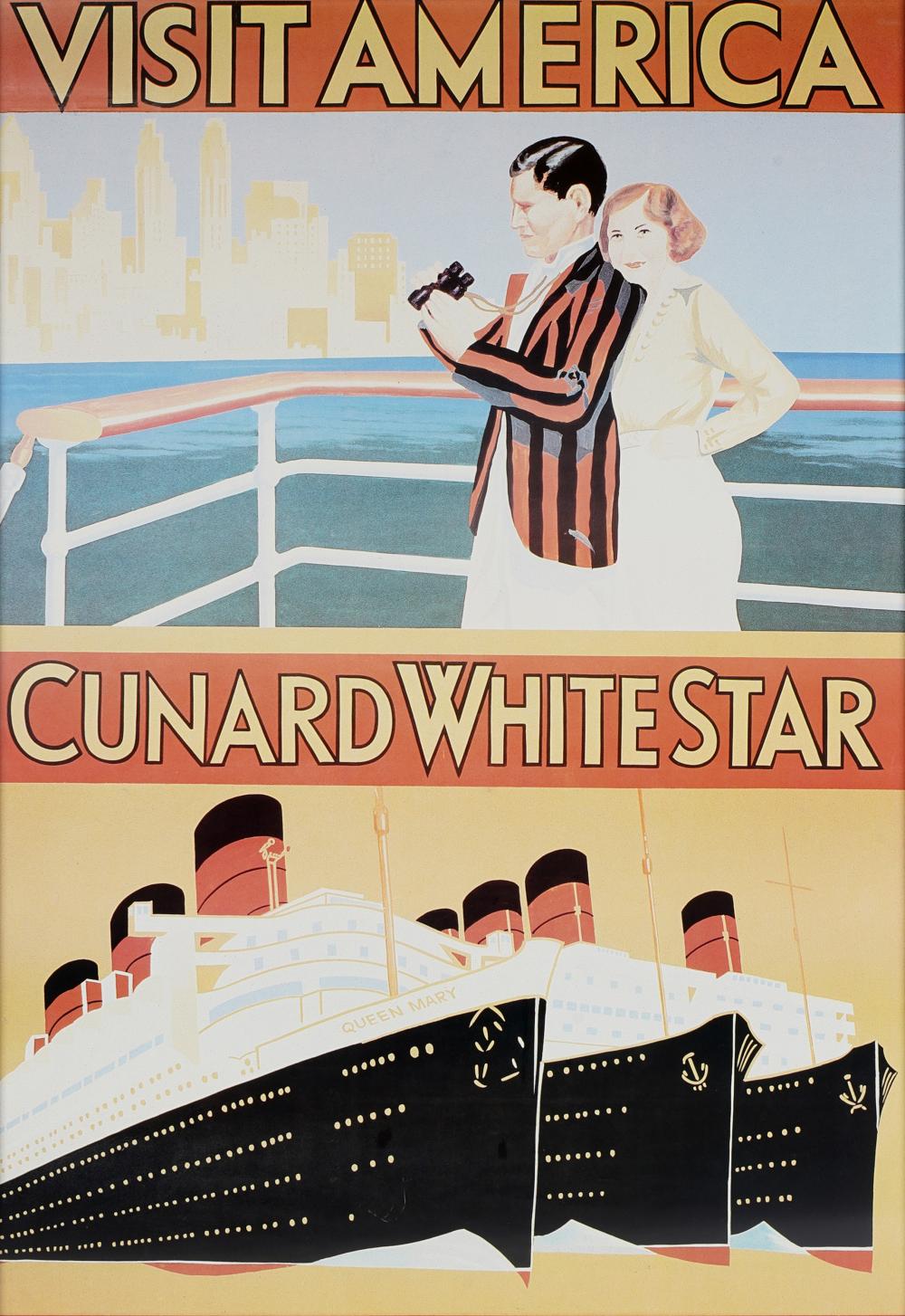 Appraisal: CUNARD WHITE STAR POSTER OCEAN LINER EPHEMERAoffset lithograph framed under