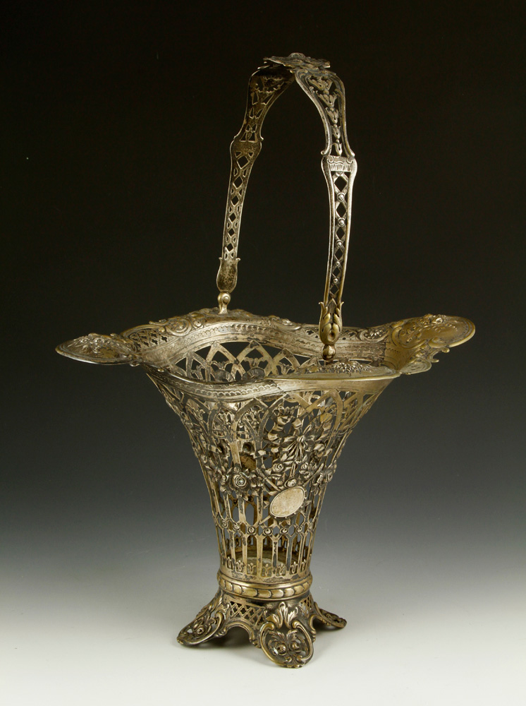 Appraisal: - Silver Continental Repousse Basket Continental handled repousse basket silver