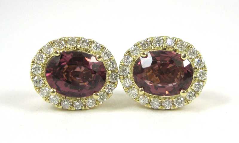 Appraisal: PAIR OF RHODOLITE GARNET AND DIAMOND EARRINGS each k yellow