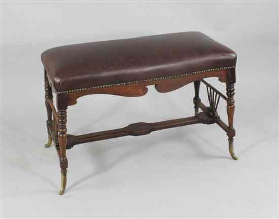 Appraisal: A late th century Arts Crafts mahogany stool with leather