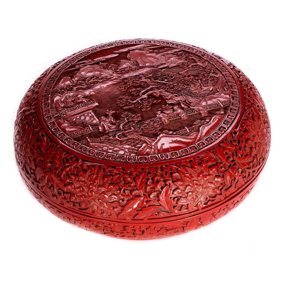 Appraisal: A Chinese cinnabar box A Chinese red cinnabar lacquer box