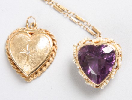 Appraisal: Amethyst and seed pearl pin pendant on gold chain KY