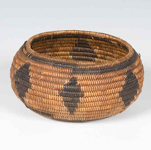 Appraisal: California Mission Basket coiled juncus with diamond pattern filling body